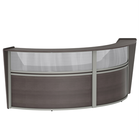 LINEA ITALIA Curved Reception Desk 2 Units, Clear Panel, 124”W x 49”D, Mocha ZUT316